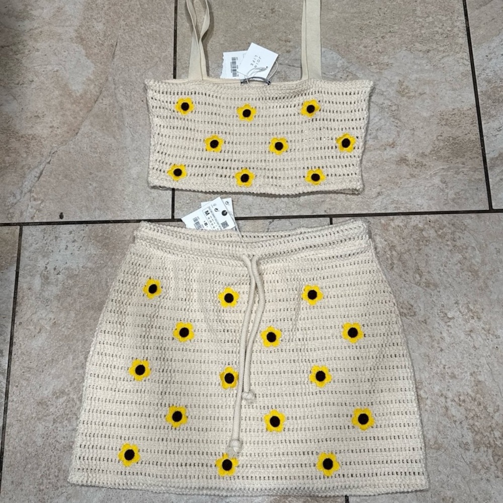 ZARA Crochet Sunflower Top and Skirt Set